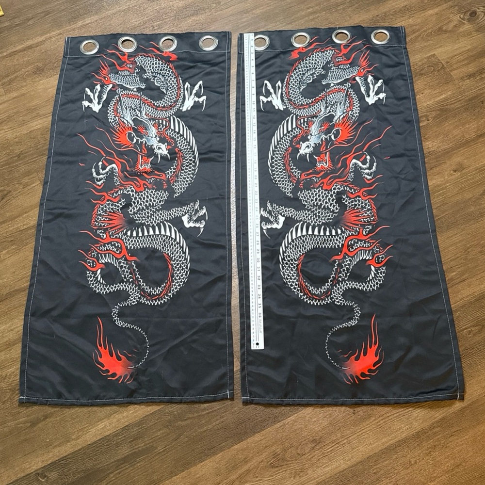 Elegant Black and Red Dragon Curtain Panel Set 21x44 each